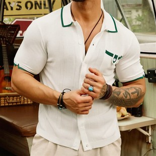 欧美男士 shirt 商务休闲口袋毛织Polo 针织衫 .Men eknitted