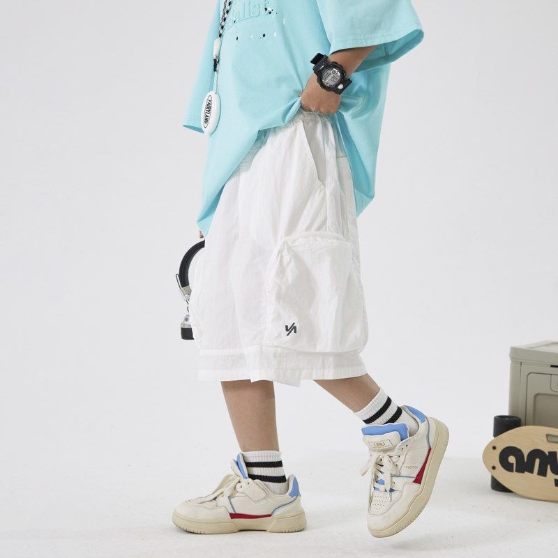 男童夏季五分运动工装短裤2025新款儿童夏装白色冰丝宽松薄款裤子