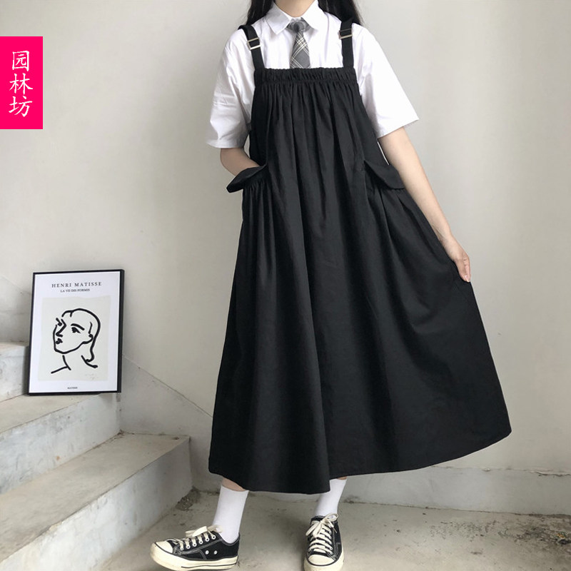 日系套装连衣裙少女学生学院风2021夏小个子百搭寸衫宽松过膝长裙