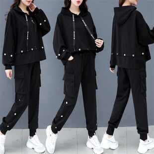 大码女装早秋2024新款胖妹妹显瘦套装女胖mm休闲时尚洋气减龄卫衣