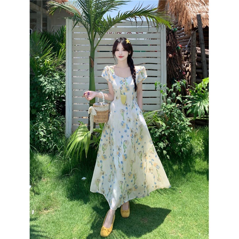 大码胖MM多巴胺油画碎花连衣裙女夏季新款流行爆款绝美新中式长裙