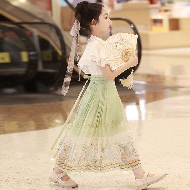 女童马面裙套装夏季薄款2023新款洋气女大童国潮裙子中国风汉服裙