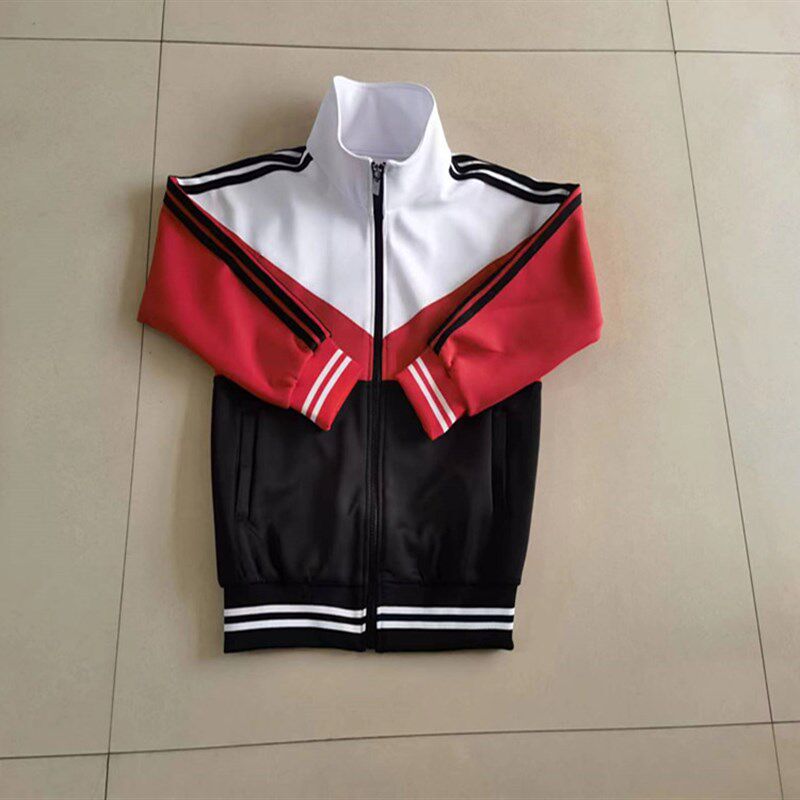 定做春秋小学生白色拼接红色深兰色校服上衣长袖运动学院风宽松休