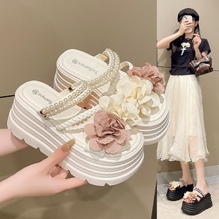 绝美配裙子两穿凉鞋 外穿时尚 拖鞋 夏季 女厚底增高2025新款 花朵法式