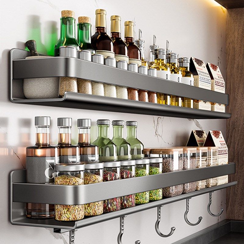 壁挂式厨房置物架不锈钢调味料品罐收纳层架子免打孔烹饪用具调