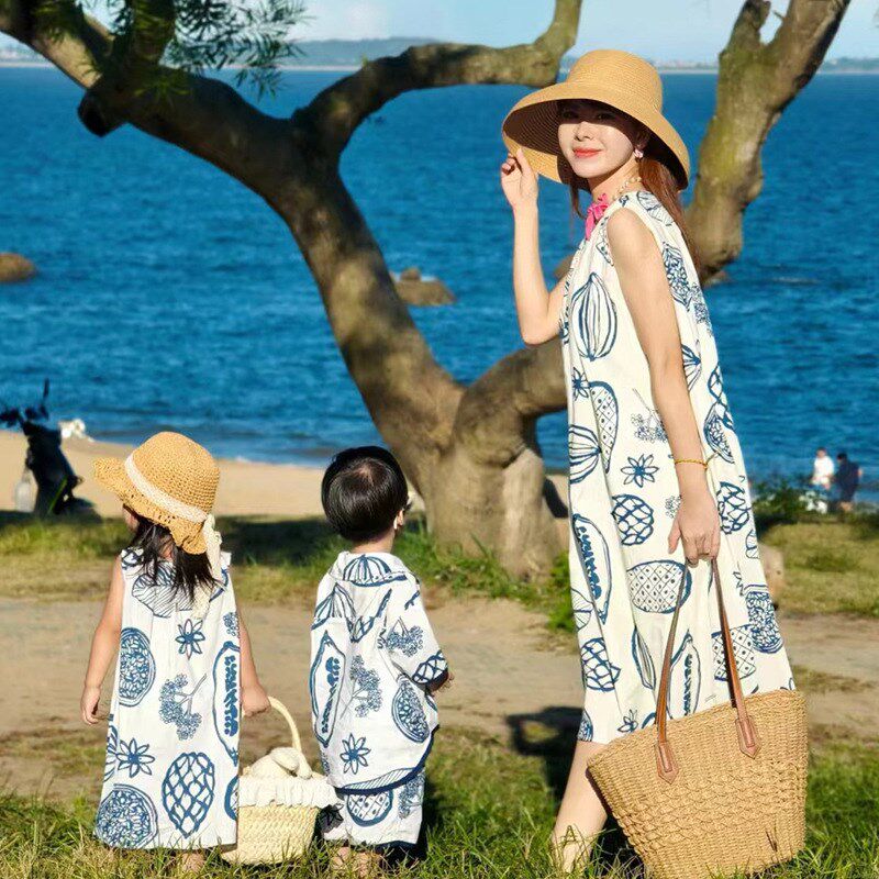 亲子装套装一家三四口母女母子夏季连衣裙2025新款时尚宝宝全家装