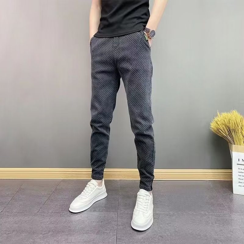 网红新款男士黑灰色牛仔裤弹力束脚哈伦裤刺绣拼接修身小脚休闲裤