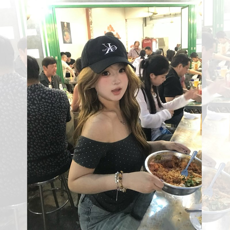 你的鱼街头夏日美式复古辣妹一字肩T恤女 5/16 20:00 新品9折