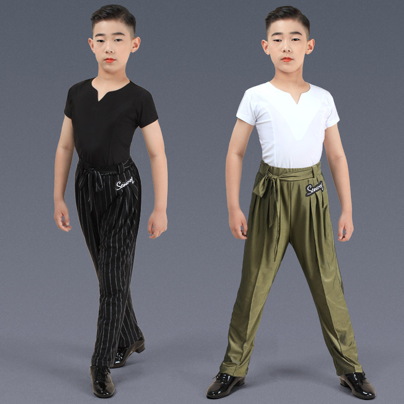 儿童男拉丁舞服装套装男童男孩男生少儿短袖青少年练功训练服