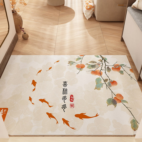 国潮风新年PVC耐脏免洗可擦入户门进门地垫可裁剪地毯植物花脚垫