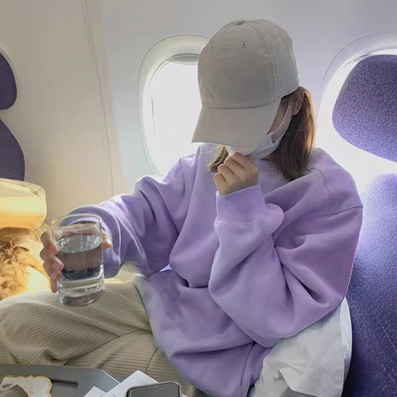 慵懒风紫色卫衣女2023新款爆款秋冬加绒无帽大码女装显瘦宽松上衣