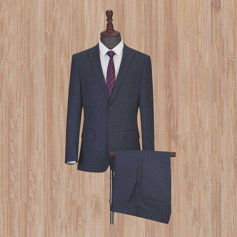 蓝色条纹商务西服男女职业装男士中年秋冬定制修身酒店经理工作服