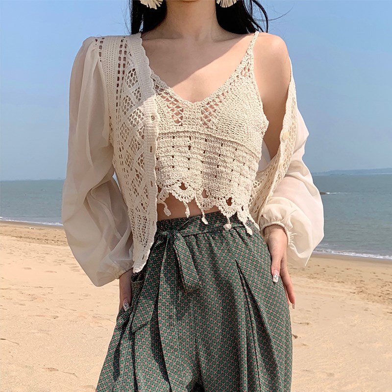 防晒衣吊带裙外搭罩衫夏季针织开衫薄款女披肩冰丝小坎肩仙气外套