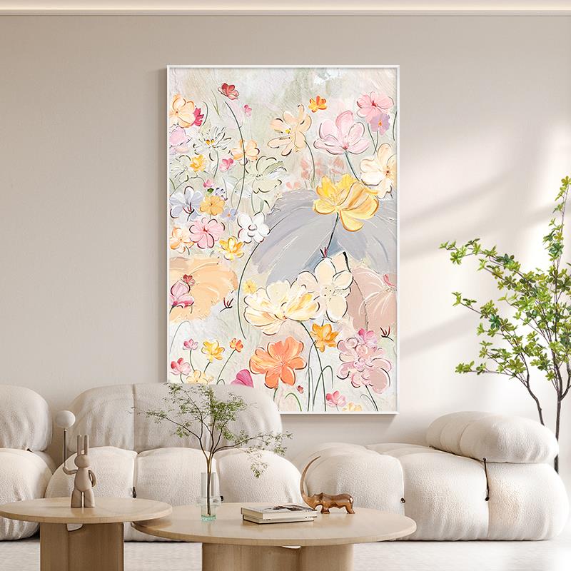 奶油风客厅装饰画抽象油画肌理感走廊G过道玄关壁画沙发背景墙挂