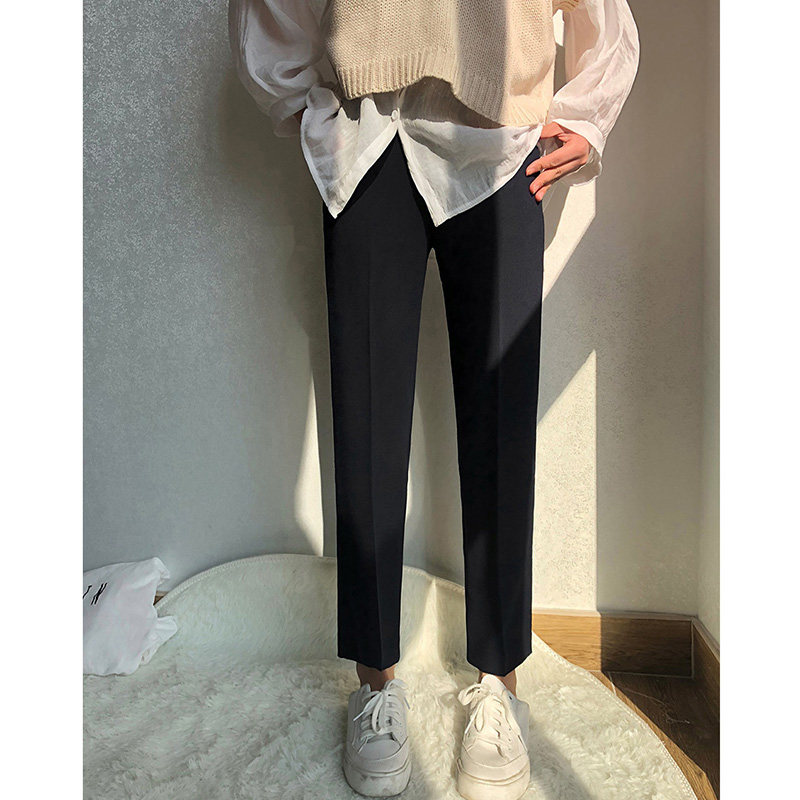 春秋垂感宽松直筒休闲黑色烟管西装裤女夏显瘦百搭小脚九分哈伦裤