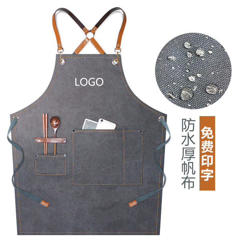 防水牛仔围裙定制印字理发师烘焙厨房餐厅耐磨帆布美发工作服订做
