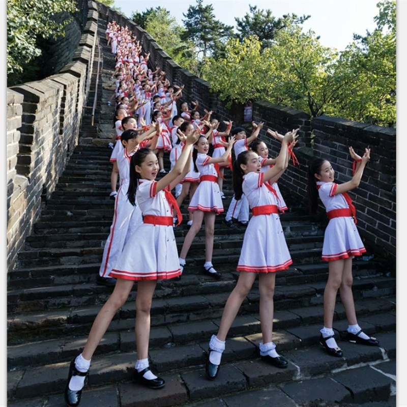 六一儿童合唱服背带裤演出服红领巾舞蹈服中小学生合唱团朗诵服装