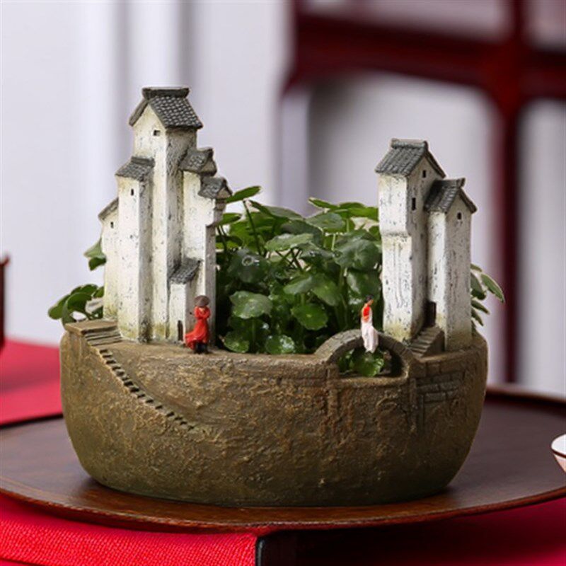 雨打青砖脆,墨洒江南巷!新年书房装饰摆件茶几茶洗鱼缸