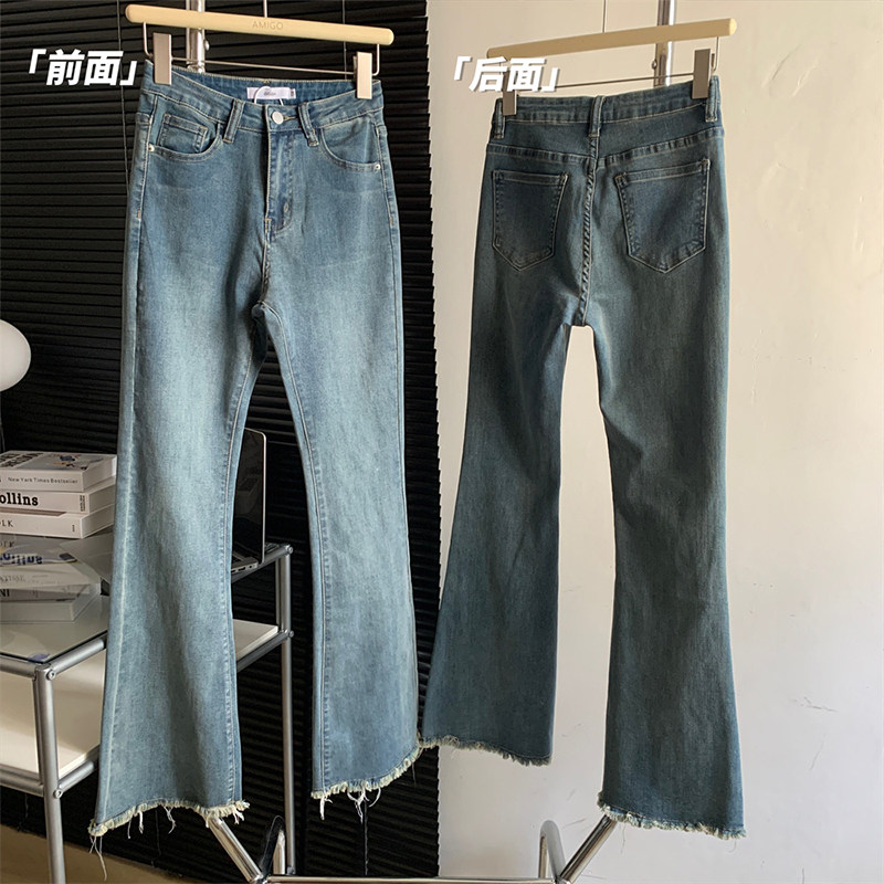 梨型身材复古牛仔喇叭裤女小个子夏装搭配垂感宽宽松微喇叭九分裤