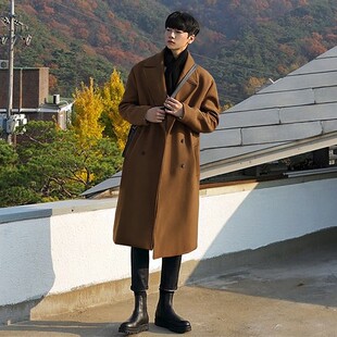 双面羊绒大衣男中长款过膝韩版冬季加厚驼色羊毛英伦风双排扣毛呢