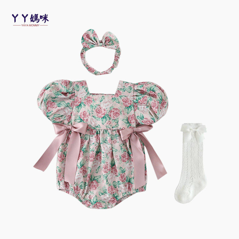 婴儿衣服夏装薄款纯棉包屁衣新生儿女宝宝满月百天宴法式公主哈衣