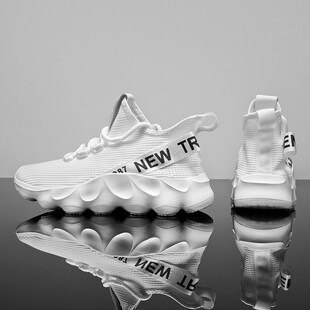 夏季透气网面内增高鞋男10厘米8cm飞织袜子鞋小白鞋运动老爹鞋男