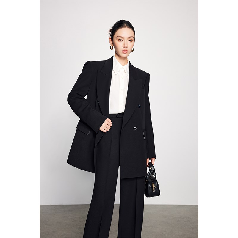 春秋西装套装女戗驳领暗黑系极简显瘦宽松廓形潮女高档干练西服