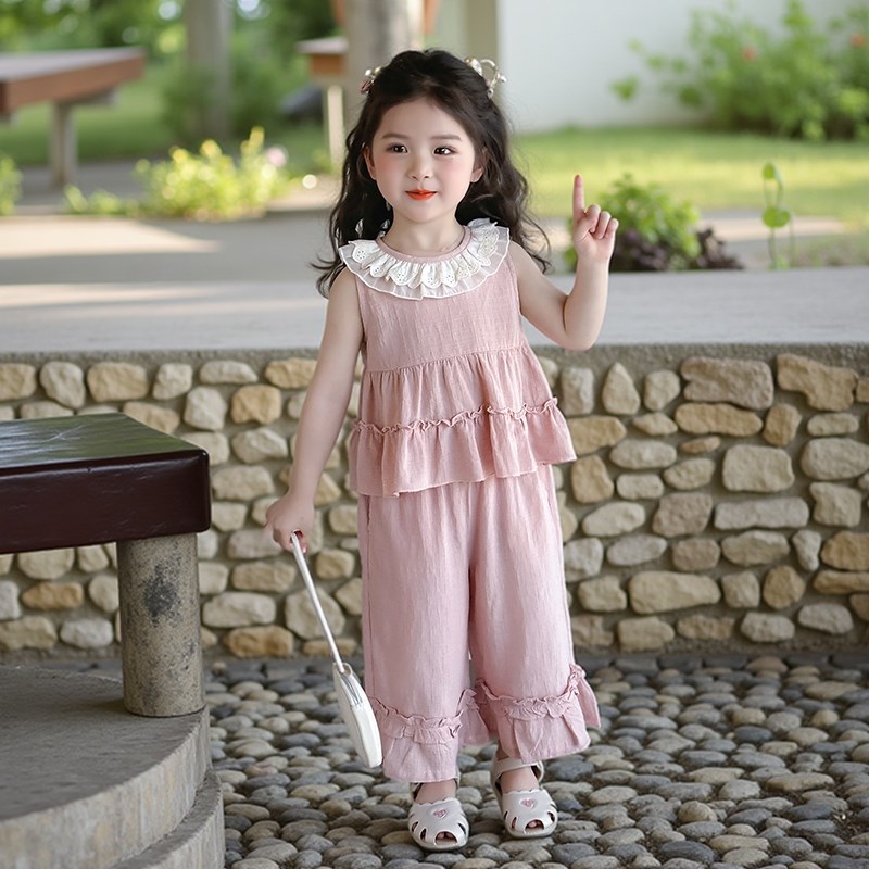 女童夏装背心套装2025新款儿童装夏季无袖女孩宝宝夏款阔腿裤衣服