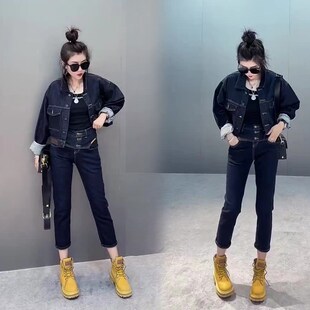 复古牛仔套装女2024早秋新款休闲时尚小个子显高气质轻熟风两件套