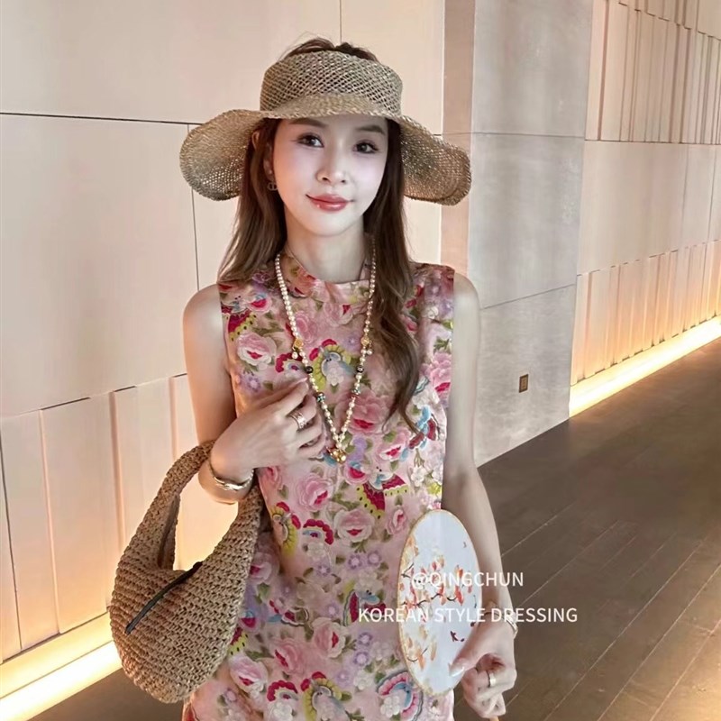 8657韩版新中式印花马夹小衫女夏新款时尚国风盘扣气质旗袍式上衣