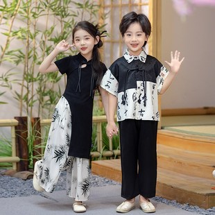 儿童新中式国风套装汉服男童2024新款夏季亲子母子唐装旗袍裙子夏