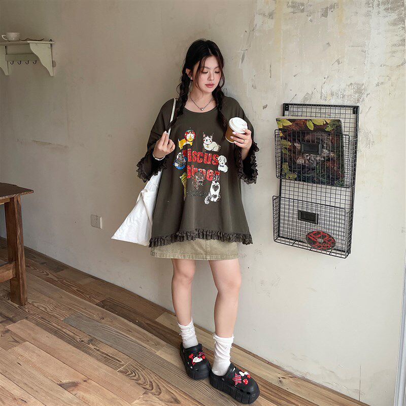 夏2025新款女装超好看美式短袖t恤胖mm大码独特设计感漂亮上衣