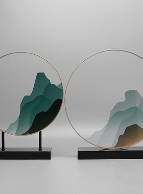 新中式创意铁艺亚克力摆件样板房酒店会所别墅客厅桌面艺术装饰品