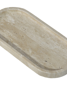 北欧简约米黄洞石椭圆托盘电视柜玄关钥匙扣轻奢装饰摆件家居梳妆