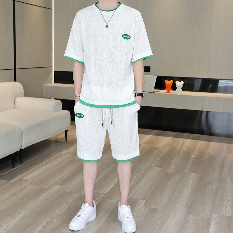 休闲套装男士运动夏季青年冰丝短袖短裤潮流衣服男装一套搭配帅气