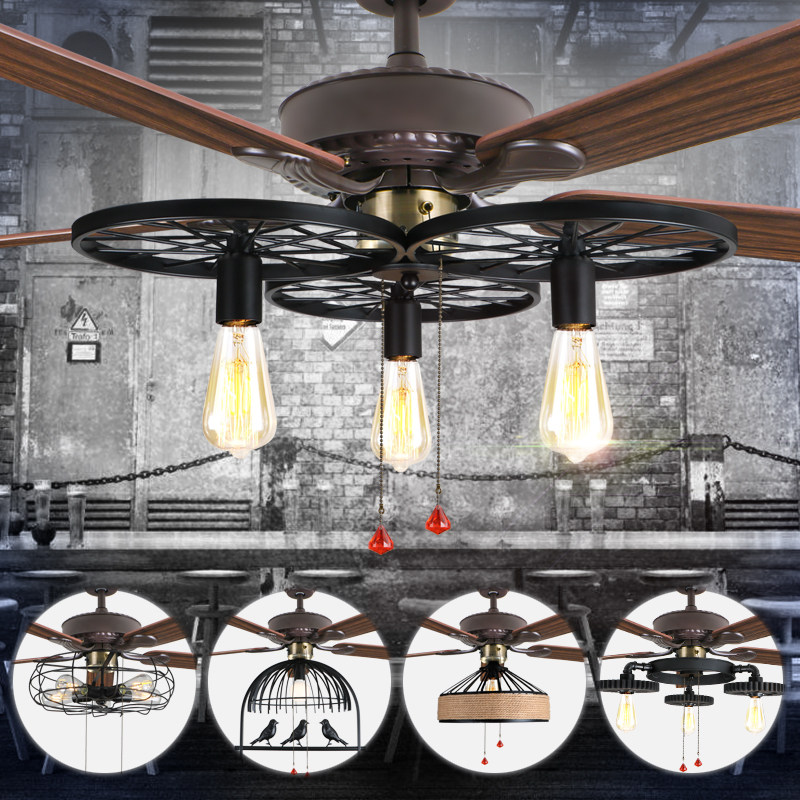 工业风餐厅吊扇灯酒吧火锅店铺装饰创意复古工业带风扇吊灯吊扇灯