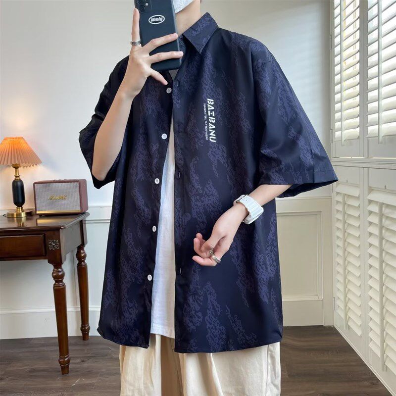 夏季男士短袖衬衫加肥加大码衬衫外套潮牌休闲薄款男生上衣宽松潮