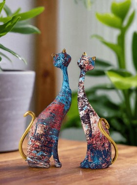 欧式抽象艺术猫咪摆件高级感轻奢高档家居电视柜酒柜客厅玄关装饰