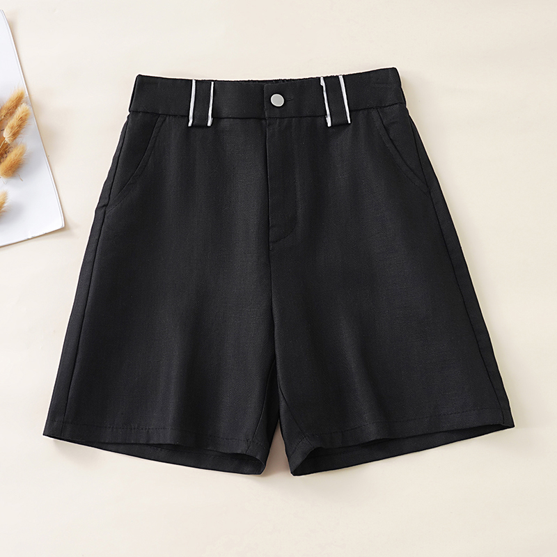 黑色薄款天丝亚麻短裤女2025夏季新款松紧高腰显瘦阔腿五分裤中裤
