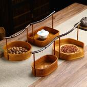 竹制手工竹编提篮中式 复古茶具收纳筐家用圆形水果篮点心篮整理筐