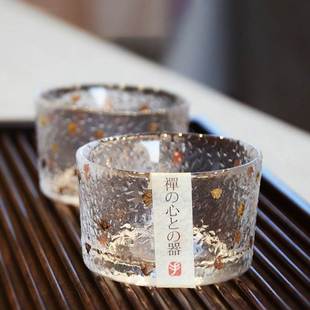 锤纹耐热ins风玻璃小杯子 日式 功夫茶杯金边清酒杯主人品茗杯茶具