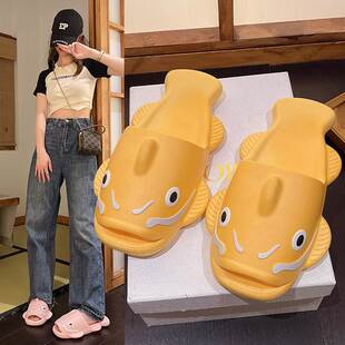 2024夏季 新款 卡通鲶鱼厚底休闲拖鞋 女ins网红情侣一字沙滩鱼拖鞋