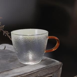 锤纹功夫茶杯带把主人杯单杯 高鹏硅小茶杯玻璃品茗杯日式