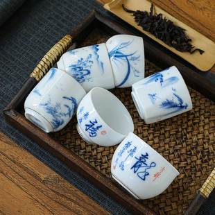 手绘陶瓷羊脂玉瓷茶杯主人杯白瓷品茗单杯陶瓷茶具功夫家用个人杯