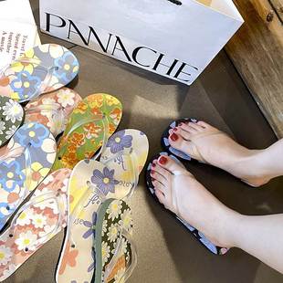 防滑夹板平底凉拖 人字拖女ins潮夏多巴胺色系外穿夹脚沙滩拖鞋