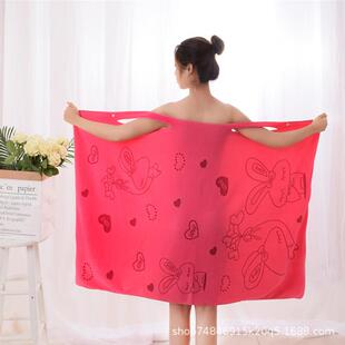 家用压花卡通抹胸浴巾 可穿吊带浴巾爱心兔浴裙吸水柔软女夏季