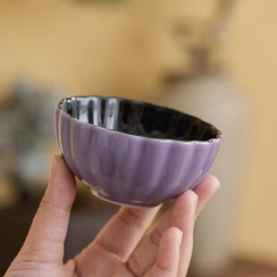 紫气东来菊花杯紫色茶杯家用陶瓷个人品茗杯主人杯功夫茶具泡茶杯