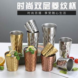 304不锈钢水杯家用创意金色漱口杯防烫餐厅茶啤酒果汁杯厂家