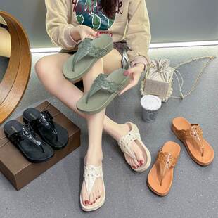 女夏外穿厚底人字拖防滑韓版 平底涼拖海邊時尚 沙灘拖鞋 新款