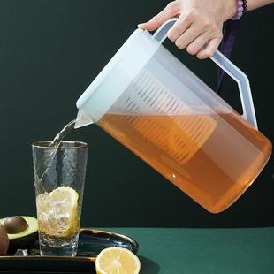 大容量水壶带刻度冷水壶家用凉茶壶茶隔奶茶店量杯加厚过滤茶水壶